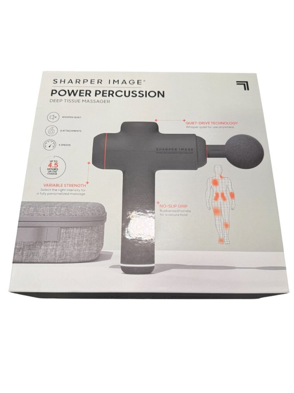 NEW Sharper Image Power Percussion Deep Tissue Massager 6 Speeds & 6 Attachment